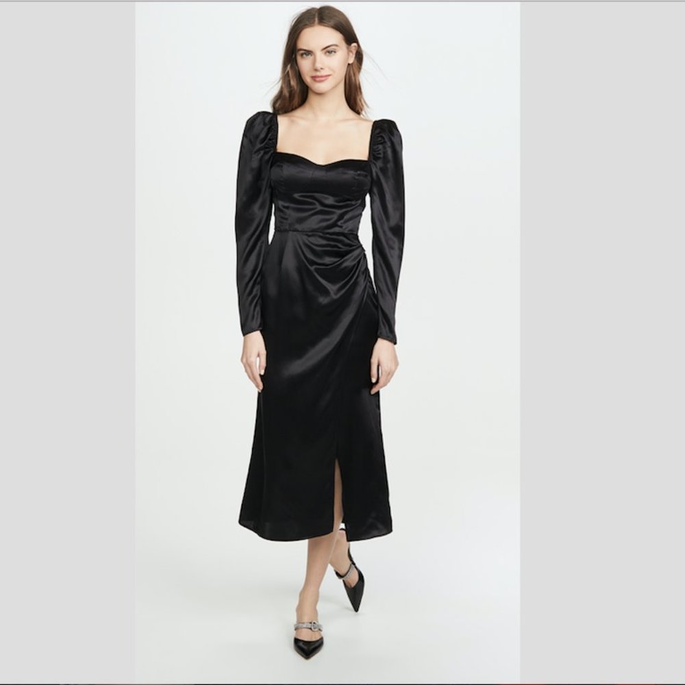 Reformation Rey Dress Black Satin Silk Size 6